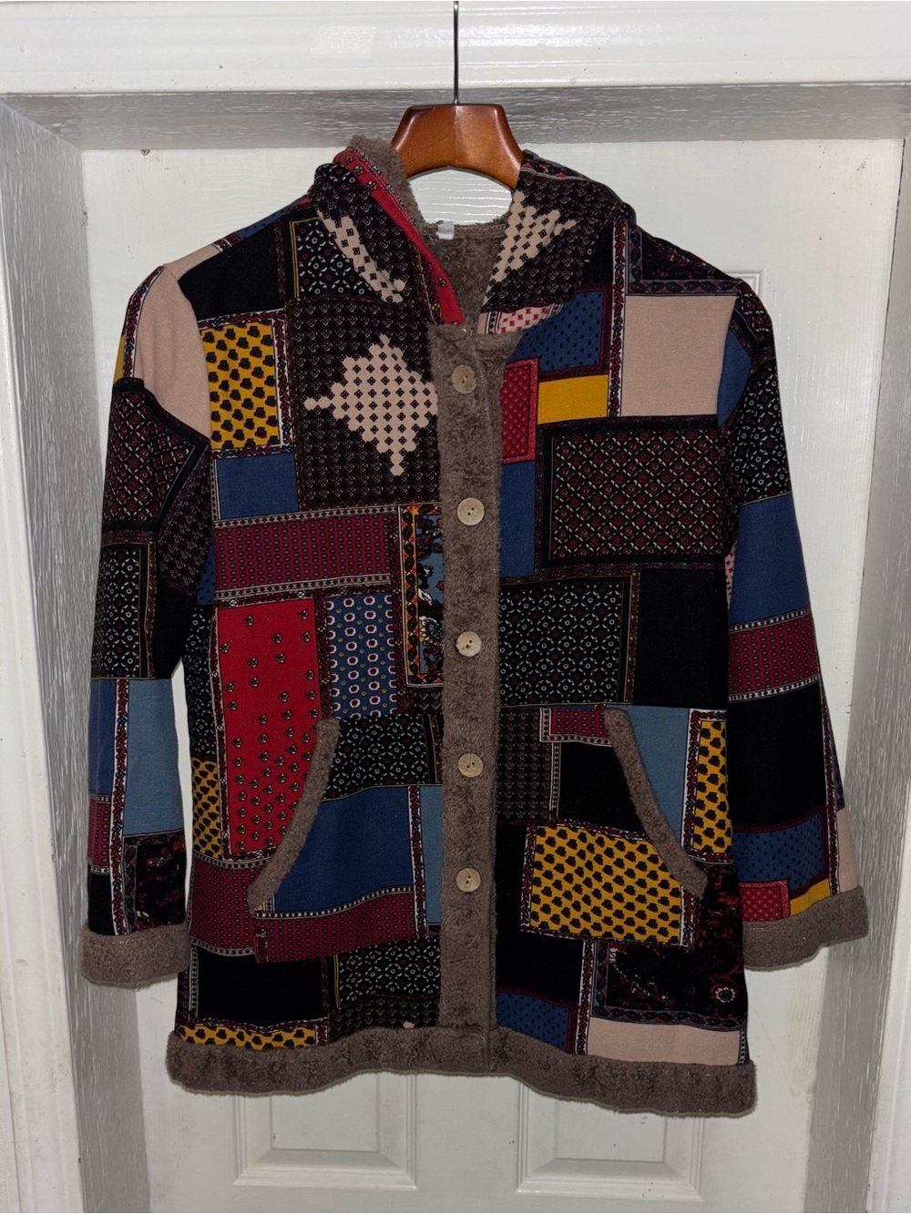 Boho Patchwork Hooded Jacket Size Medium